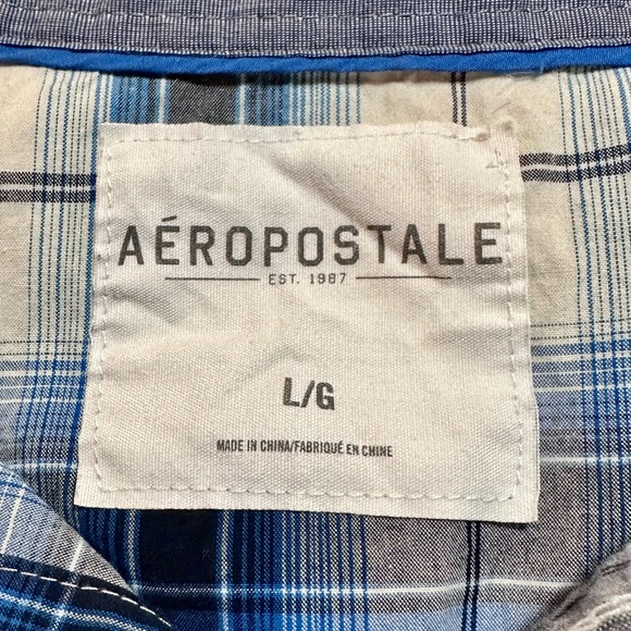Aeropostale - Men’s SHIRT Sz L SNAP CLOSE Plaid - BLUE - Picture 5 of 13